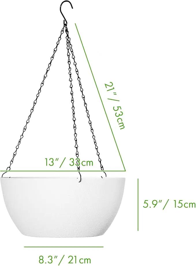 WOUSIWER 13 inch 2Pack Large Hanging Planters for Outdoor Indoor Plants with Drainage Holes and Chain, Round Hanging Flower Pots for Garden Home Porch Decor, White by GreenHaven Gardens
