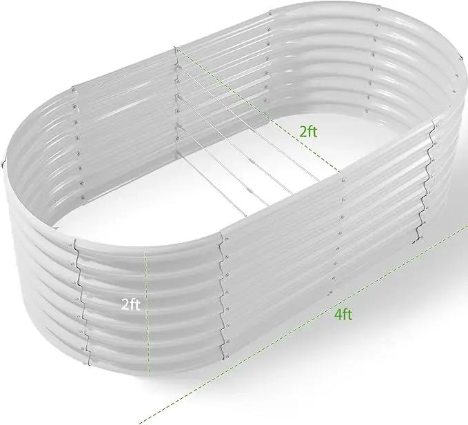 Land Guard 24“ Tall 4×2ft Galvanized Raised Garden Bed Kit, Galvanized Planter Garden Boxes Outdoor, Oval Large Metal Raised Garden Bed for Vegetables(Pearl White, 4×2×2ft) by GreenHaven Gardens