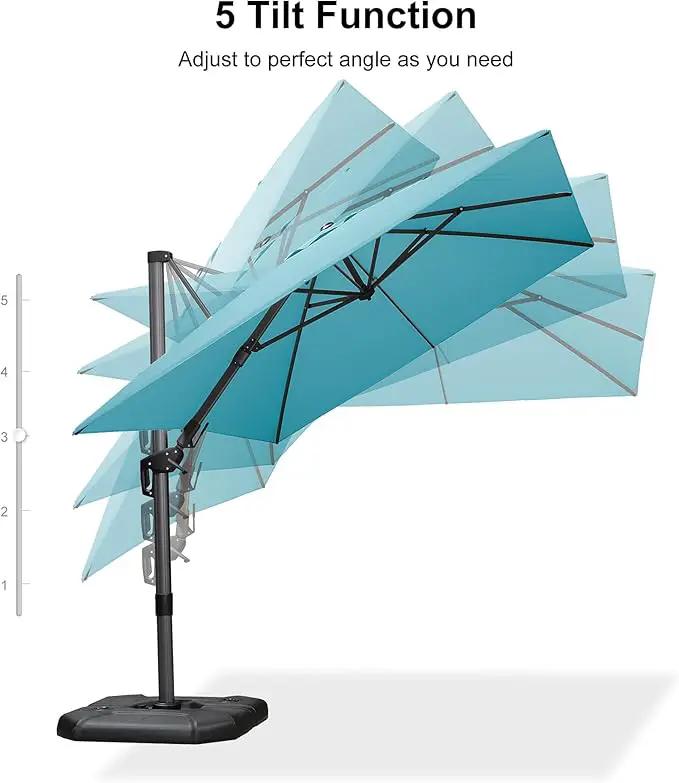 PURPLE LEAF 8.2' X 11.5' Tilting Patio Umbrella with Base Outdoor Cantilever Swivel Rectangle Umbrella Aluminum Offset Umbrella with 360-degree Rotation for Garden Deck Pool Patio Turquoise Blue by GreenHaven Gardens