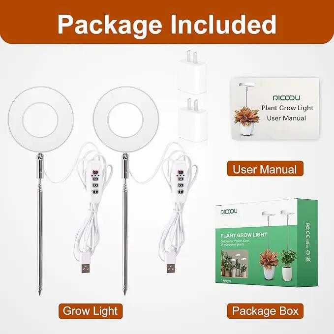 Grow Lights for Indoor Plants Small Potted - Full Spectrum, Auto 3/9/12H Timer, 10-Level Dimming & Adjustable Height - Compact Grow Light for Succulents, Herbs, Foliage in Home/Office (White,2PACKS) by GreenHaven Gardens