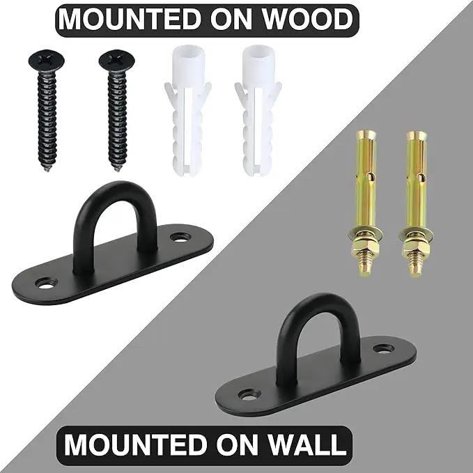 SAYAYO 6 PCS Pad Eye Plate Hooks U Ceiling Hook for Hanging Plants Outdoor Lights Swing Suspension Marine Hardware Staple Hook Loop with Screws Stainless Steel Wall Mount (Black) by GreenHaven Gardens