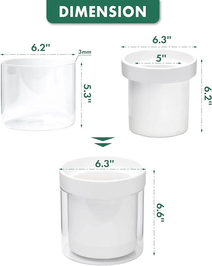 Phoenix Vine 6 Inch Self Watering Planter, White Terracotta Clay Pot with Glass Reservoir for Indoor Plants, Herbs, Flowers, Set of 2, 52-B-F-2 by GreenHaven Gardens