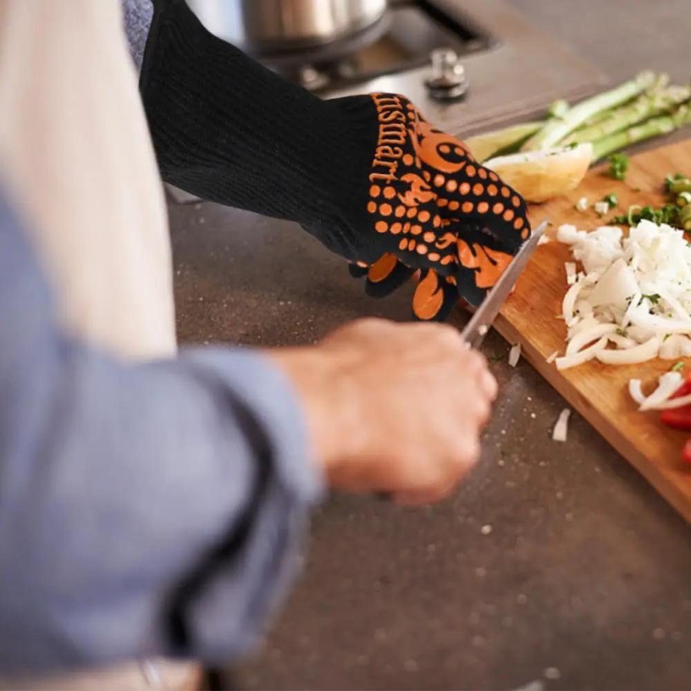 Comsmart BBQ Gloves, 1472°F Heat Resistant Grilling Gloves Silicone Non-Slip Oven Gloves Long Kitchen Gloves for Barbecue, Cooking, Baking, Short, Orange by GreenHaven Gardens