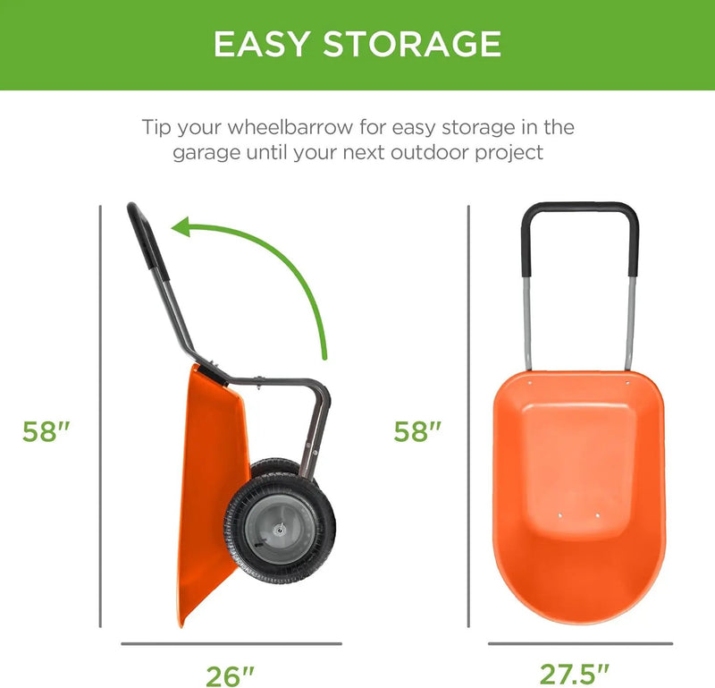 Best Choice Products Dual-Wheel Home Utility Yard Wheelbarrow Garden Cart w/Built-in Stand for Lawn, Gardening, Construction - Orange by GreenHaven Gardens