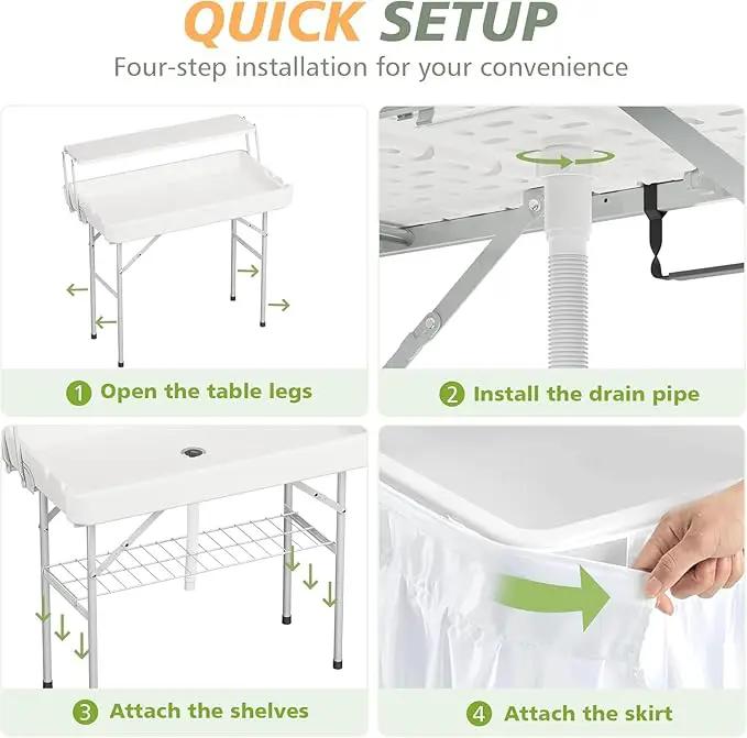 Outdoor Ice Cooler Folding Table with Extra Storage Shelf,Ice Tables for Parties with Drain,Cooler Server for Camping, Picnic, Wedding, BBQ, White by GreenHaven Gardens
