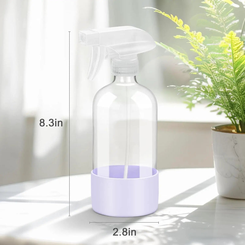 2 Pack Glass Spray Bottles with Silicone Sleeve, 16 oz Empty Refillable Containers with Adjustable Spray Nozzles, Spray Bottles for Hair, Cleaning Solutions and Plants Purple by GreenHaven Gardens