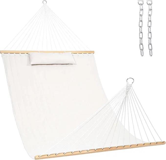 Lazy Daze 12 FT Sunbrella Quilted Double Hammock with Hardwood Spreader Bar, 450 lbs Capacity, Cream by GreenHaven Gardens