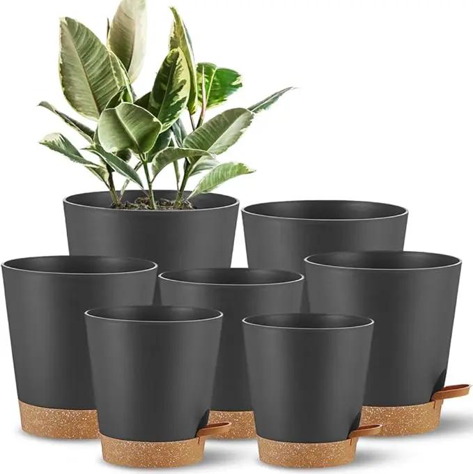 Self Watering Pots 7Pack Planting Pots for All Indoor Plants, Flower Planting Pots with Drainage Hole and Reservoir Black Plastic Succulent Planter Modern Decorations/Gift Idea by GreenHaven Gardens