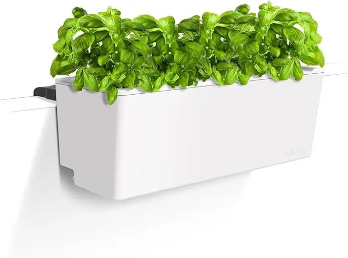 Glowpear Self Watering Railing Planter Box - 23.6", White - UV Stable, Scalable Plant Pot with Water Gauge, Indoor Outdoor for Vegetables, Flowers, Herbs, and Succulents by GreenHaven Gardens