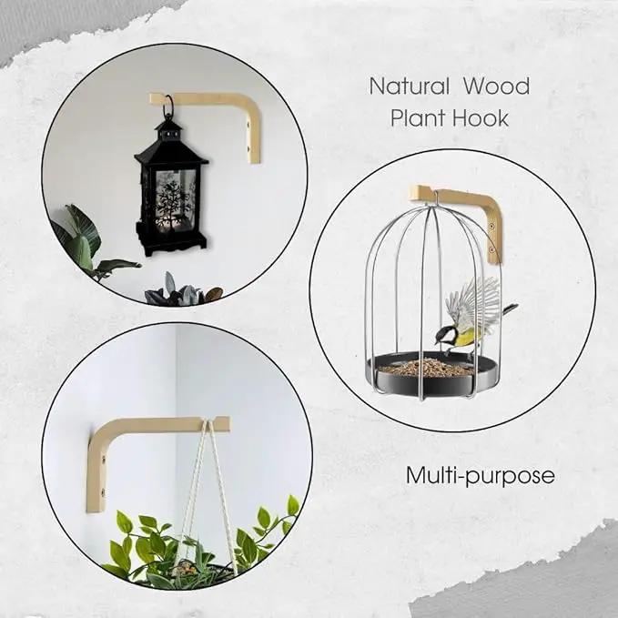 2-Piece Set of Plant Hooks for Wall 6 inch - Mounted Wooden Plant Hook - Indoor and Outdoor Bracket Plant Hanger for Planters, Lanterns, Bird Feeders, Patio Decorations (Natural) by GreenHaven Gardens