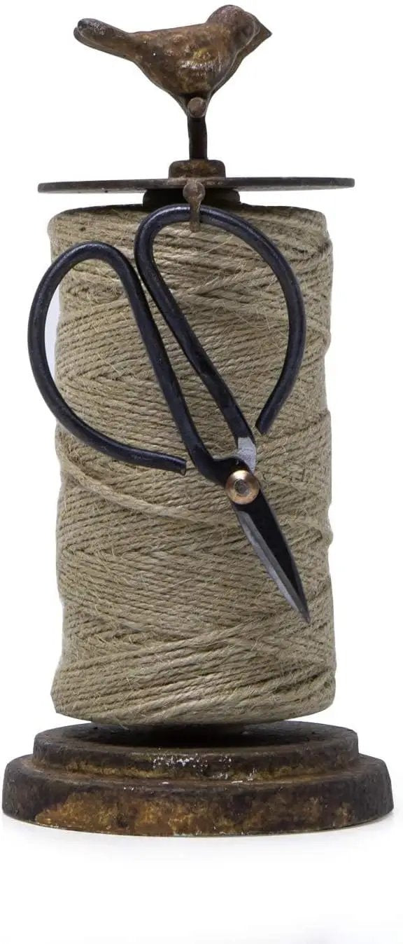 SOFFEE DESIGN Vintage Jute Twine Holder with Scissors for Garden Farmhouse Kitchen Counter Antique Twine Set Birds Rustic Black by GreenHaven Gardens