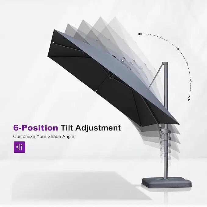 PURPLE LEAF 8 FT Cantilever Patio Umbrella Outdoor Aluminum Offset Square Umbrella with 3 Years Fade Resistance Recycled Fabric and 360-degree Rotation for Deck Pool Garden, Ocean Slate by GreenHaven Gardens