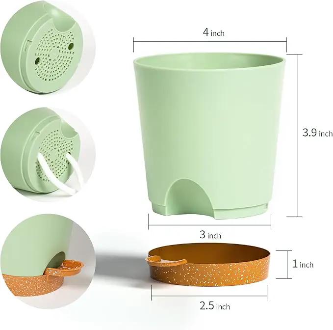 4 inch Small Plant Pots for Outdoor Indoor Plants, 10 Pack Planters with Drainage Holes and Tray, Small Self Watering Pots for Succulent,Cactus, Aloe and Other Plants (Green) by GreenHaven Gardens