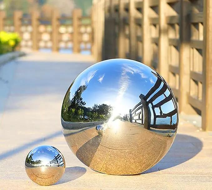 Nerien Gazing Ball, 3.9" Stainless Steel Garden Mirror Globe, Polished Ornament Sphere, Hollow Floating Reflective Hemisphere, for Home Outdoor Pond Housewarming Swimming Pool Decoration, Silver, 2pcs by GreenHaven Gardens
