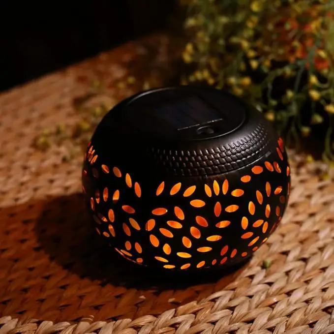 Solar Table Lantern Outdoor Waterproof-Dancing Flickering Flame Solar Powered LED Light,Black Metal Desktop Decorative Lamp Auto On/Off Lighting Dusk to Dawn for Desk Patio Garden Pathway Yard by GreenHaven Gardens