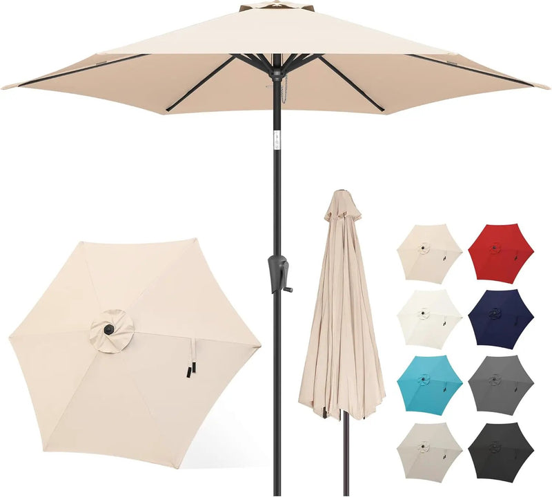 FLAME&SHADE 10ft Patio Umbrella - Outdoor Umbrella with 6 Sturdy Ribs, Push Button Tilt and Crank, UV Protection Table Market Umbrella for Pool, Porch，Garden, Deck, Backyard (Beige) by GreenHaven Gardens