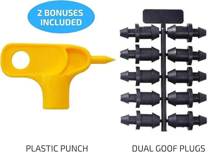 1 GPH Netafim Woodpecker Jr Pressure Compensating Dripper Emitters (35-Pack) Kit with Hole Punch Tool and Goof Plugs for Drip Irrigation Systems by GreenHaven Gardens