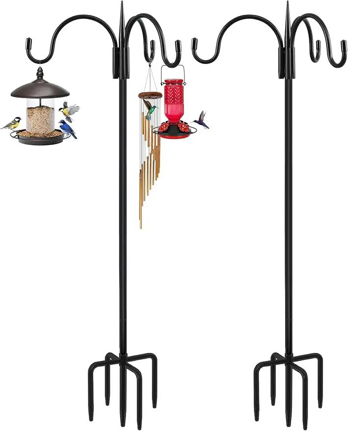 FEED GARDEN [Upgrade Version 76 Inch Three Shepherd Hooks for Outdoor,Bird Feeder Pole with 5 Prong Base, Adjustable Shepard Hooks for Hanging Plant, Solar Lanterns, Wind Chimes, 2 Pack by GreenHaven Gardens