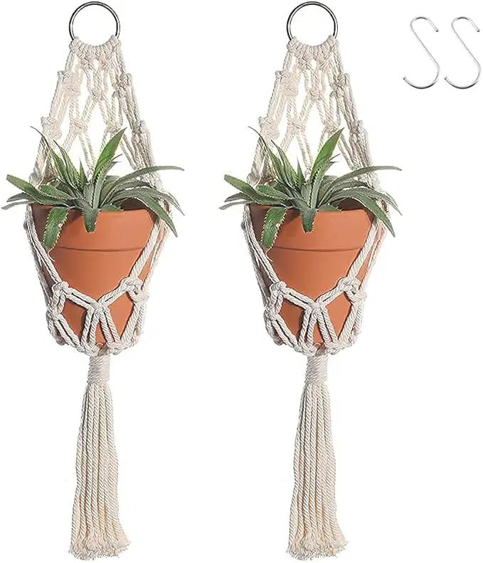 Boho Macrame Plant Hangers - Handmade Hemp Rope Hanging Baskets for Indoor Plants with Ceiling Hooks, Bohemian Home Decor Outdoor Wall Art by GreenHaven Gardens