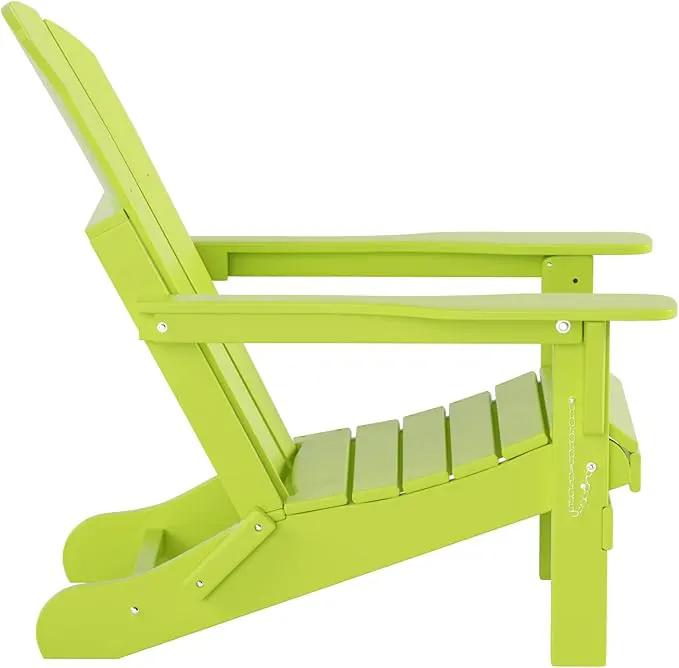 WO Home Furniture Adirondack Chairs Table Set of 3 PCS Outdoor Folding Chairs Coffee Table Weather/UV Resistant for Lawn, Garden, Bon Fire, Balcony (Lime) by GreenHaven Gardens