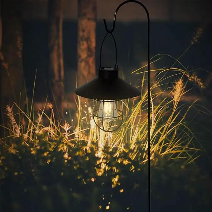 pearlstar Solar Lantern Outdoor Hanging Light Metal Solar Lamp with Warm White Edison Bulb Design for Garden Yard Patio Proch Decor(Black) by GreenHaven Gardens