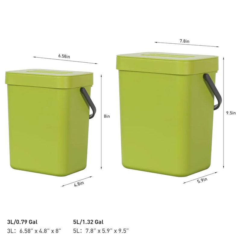 EKO Puro Wall-Mounted Trash Can with Lid, 1.32 Gal / 5L Hanging Trash Can, Small Kitchen Compost Bin for Counter Top, Mini Food Waste Bin (Green) by GreenHaven Gardens
