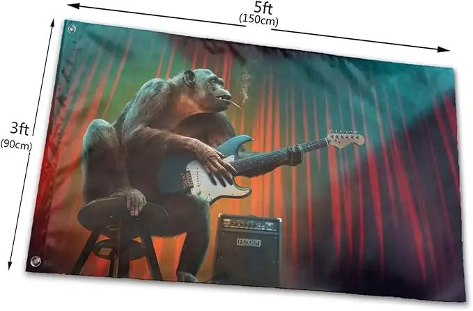Monkey Music Gorilla Playing Guitar Flag 3x5 Ft Outdoor Decoration Banner House Flags Yard Farmhouse Garden Indoor Sign by GreenHaven Gardens