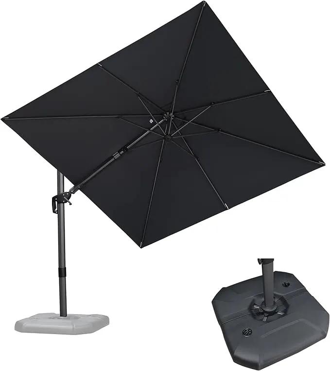PURPLE LEAF 8.8' X 8.8' Left-right Tilt Patio Umbrella with Base Outdoor Cantilever Swivel Square Umbrella with Tilt Aluminum Offset Umbrella with 360-degree Rotation for Garden Deck Pool Patio Grey by GreenHaven Gardens