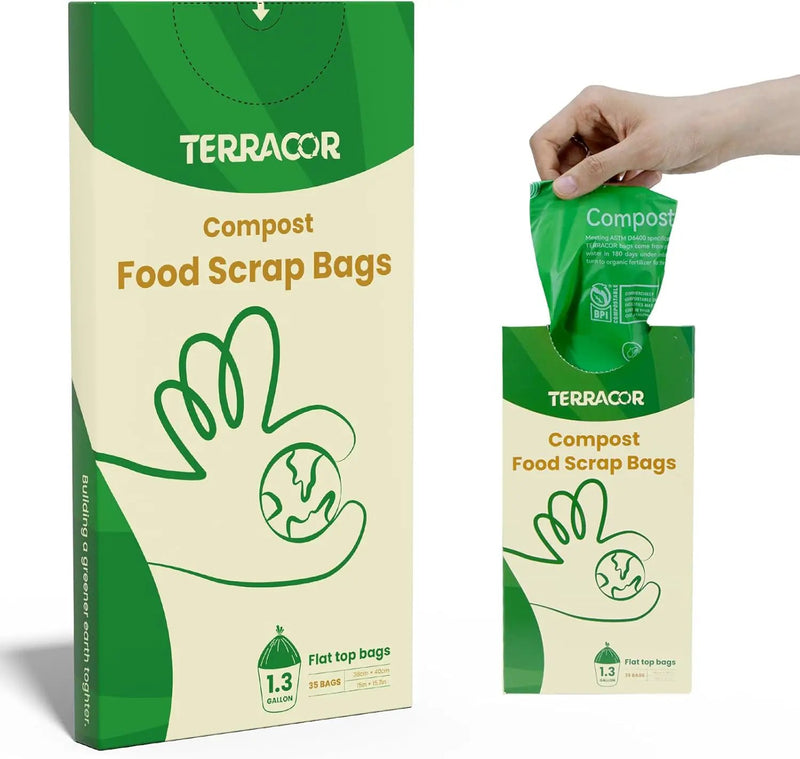 1.3 Gallon Compostable Trash Bags, 35 Bags Compost Bags for Countertop Bin, BPI Certified and Meet The ASTM D6400 Standard，Compostable Trash Bags in Dispenser Packs by GreenHaven Gardens