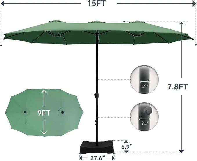 GREEN PARTY 15 ft Rectangle Patio Umbrella with Base Included, Double-Sided Table Umbrella with Crank, Large Outdoor Umbrellas for Patio Poolside Garden Backyard, Mint Green by GreenHaven Gardens