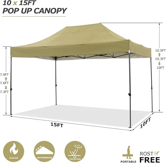 COBIZI 10x15 Heavy Duty Pop up Canopy Tent with 4 sidewalls Commercial Outdoor Canopy Wedding Party Tents for Wedding All Season Wind & Waterproof Gazebo with Carry Bag, Khaki(Frame Thickened) by GreenHaven Gardens