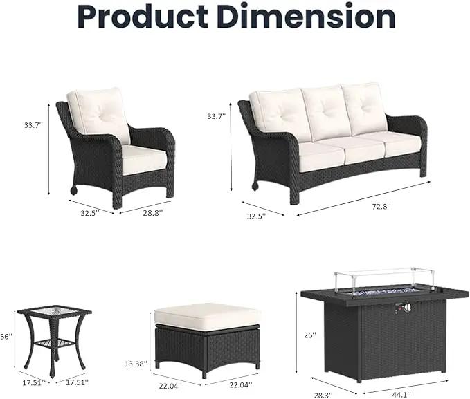 7 Pieces Outdoor Patio Furniture Sets with Single Chairs with 6-inch Thick Cushion and Fire Pit Table for Deck Lawn by GreenHaven Gardens