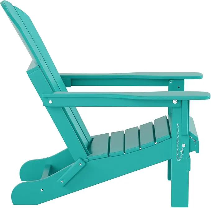 WO Home Furniture Adirondack Chairs Table Set of 3 PCS Outdoor Folding Chairs Coffee Table Weather/UV Resistant for Lawn, Garden, Bon Fire, Balcony (Turquoise) by GreenHaven Gardens