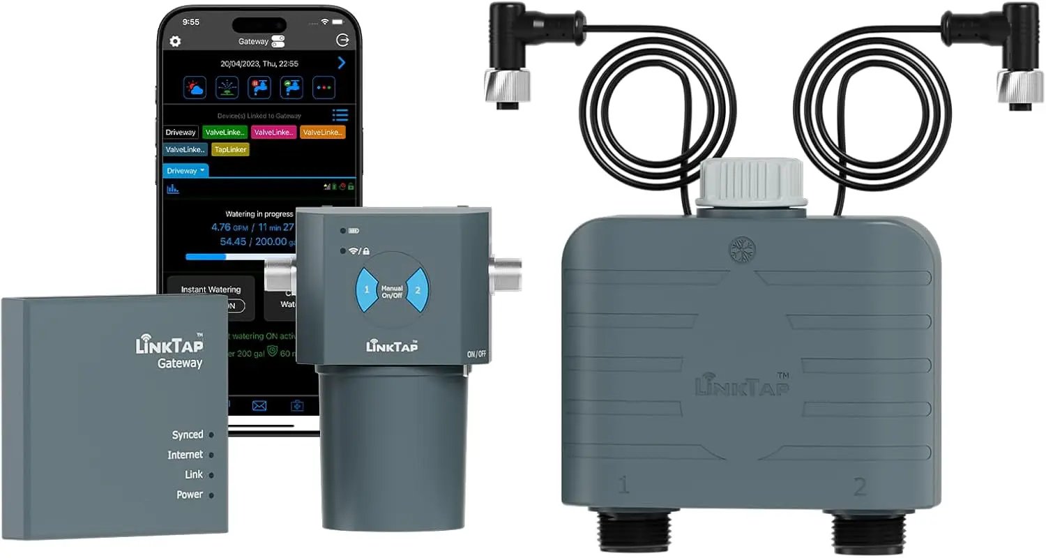 LinkTap T1 Smart 2-Zone Water Timer & Gateway, Built-in Flow Meters, Real-Time Fault Detection & Notification, Weather Adaptive, Better Range Than WiFi Hose Timer, IP66, Alexa, 2-Year Warranty by GreenHaven Gardens