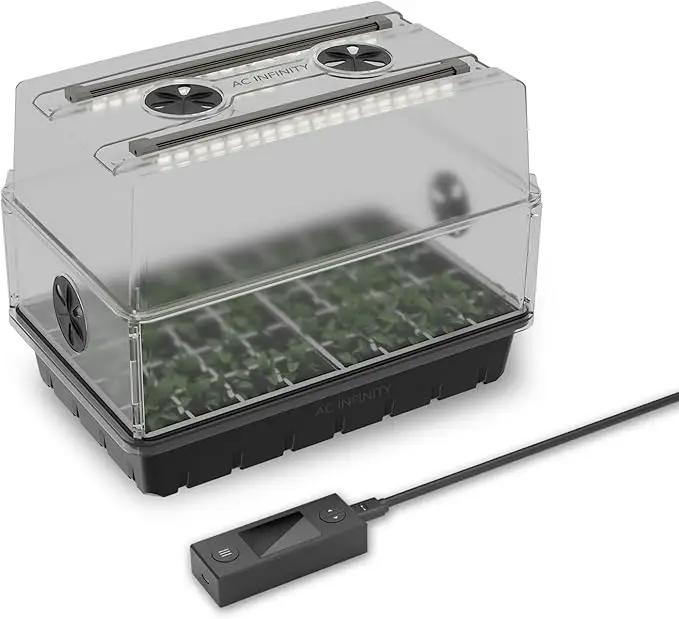 AC Infinity Heavy Duty 3mm Thick Humidity Dome Germination Kit with LED Grow Light Bars, Drip Tray, Seedling Tray, Vented Height Extension Panels for Seed Starting, Cloning, Indoor Gardening by GreenHaven Gardens