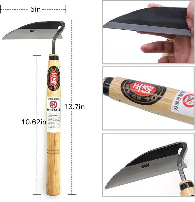 Kana Hoe 217 Japanese Garden Tool - Hand Hoe/Sickle is Perfect for Weeding and Cultivating. The Blade Edge is Very Sharp. (Beige-023) by GreenHaven Gardens
