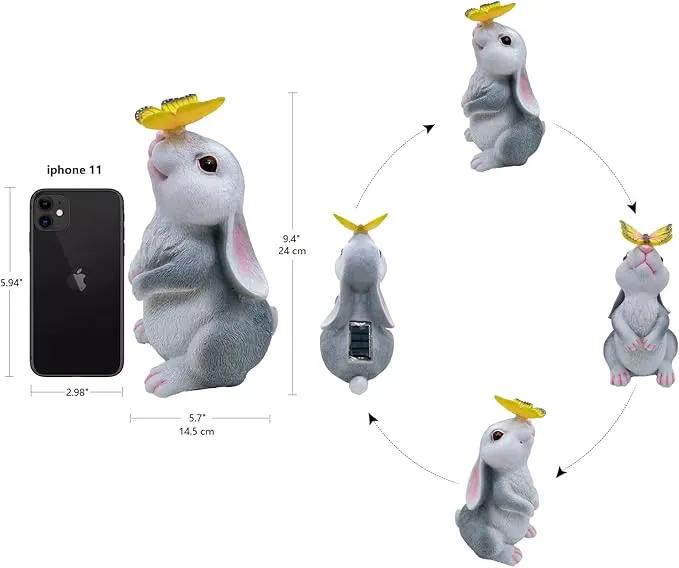Solar Rabbit Statue Easter Bunny Decor Garden Statue for Outside, Rabbit with Butterfly Patio Sculptures Lawn Ornament, Funny Gifts for Women Mom Grandma Spring Outdoor Decor by GreenHaven Gardens
