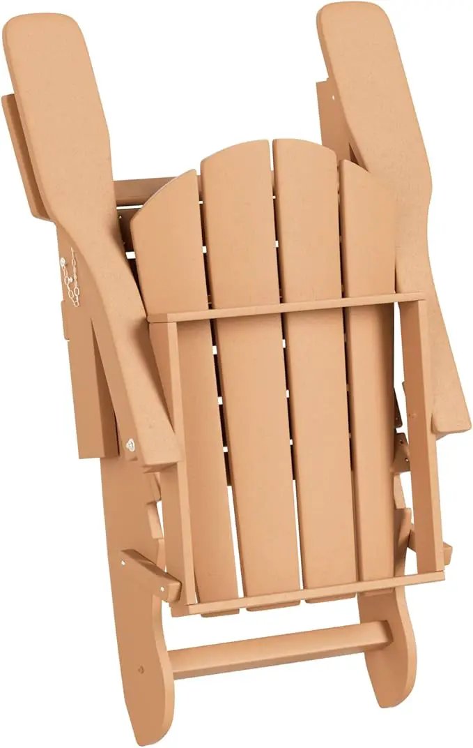 WO Home Furniture Adirondack Chair Table Set of 2 PCS Outdoor Folding Chair w Side Table Weather/UV Resistant for Lawn, Garden, Bon Fire, Balcony (Teak) by GreenHaven Gardens