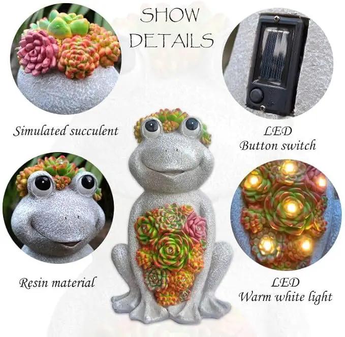 Large Frog Solar Garden Outdoor Statues with Succulent and 8 LED Lights,Outside Solar Frog Art Decor for Lawn,Yard, Balcony Ornament by GreenHaven Gardens