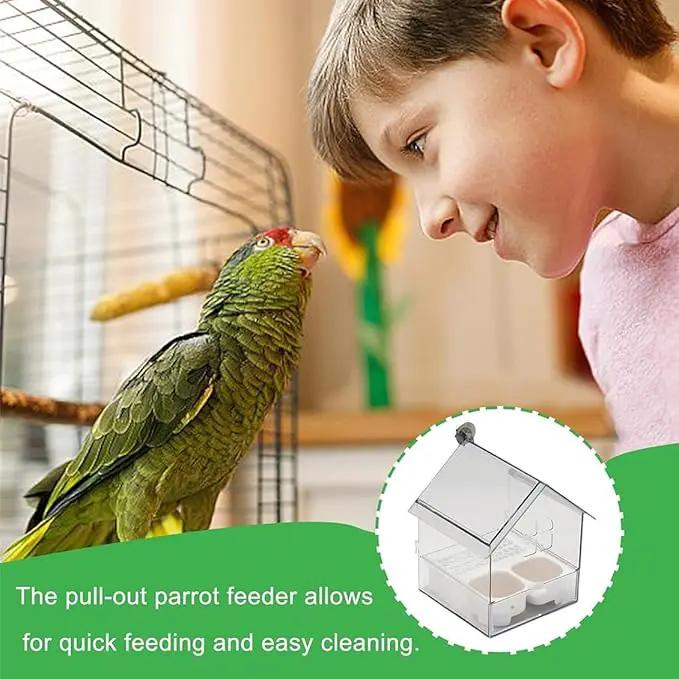 2026 New Pull-Out External Parrot Feeder, Bird Bath for Cage, 7*6*5.5in Bird Feeder House, Transparent Parakeet Cage Accessories, Easy To Fill, Clean, Long-Lasting, for Finch and Hummingbird (MIX) by GreenHaven Gardens