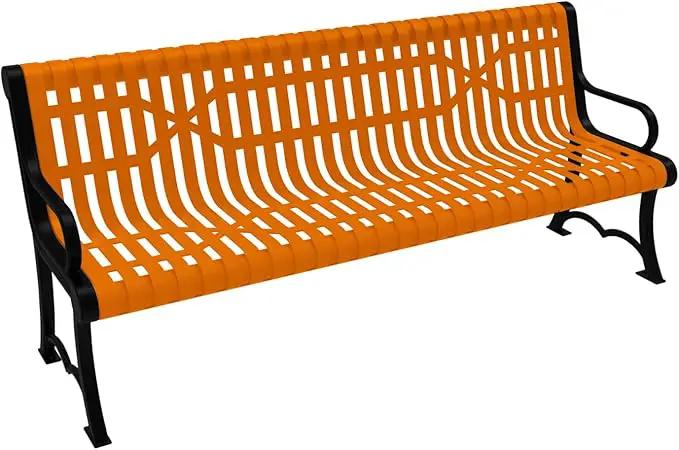 Coated Outdoor Furniture Heavy-Duty Outdoor Bench Thermoplastic Coated, Slated Steel, Commercial-Grade Garden Bench, Made in America (Portable with Back, 6 Ft, Orange) by GreenHaven Gardens