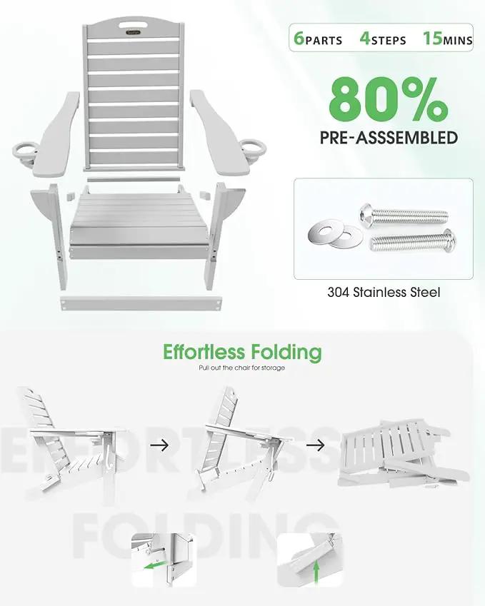 Adirondack Chairs Set of 6, Outdoor Fire Pit Chairs, HDPE All-Weather Adirondack Chairs with Cup Holder, Lawn Chair for Deck, Patio, Garden (White) by GreenHaven Gardens