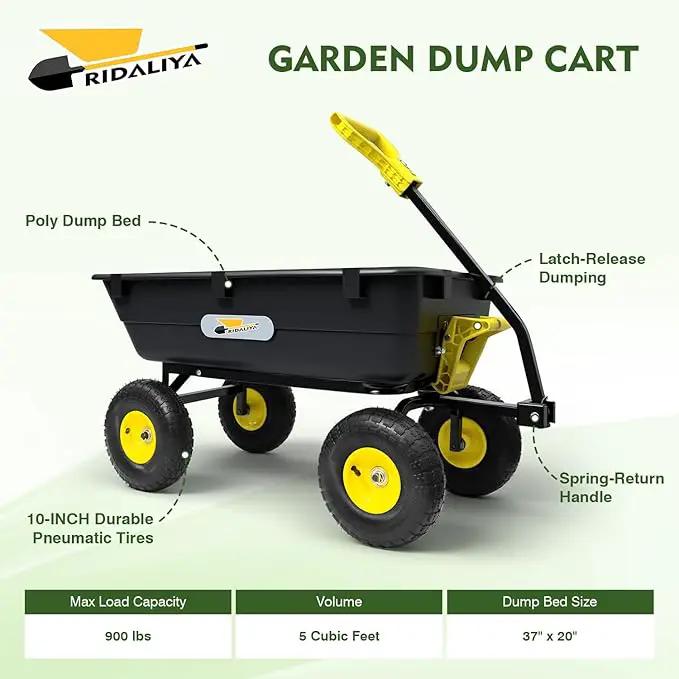 Garden Dump Cart, Heavy-Duty Utility Wagon with 900 lb Capacity, 5 Cu Ft Bed, 10" Pneumatic Tires, 180° Pivot Steering for Yard, Lawn, and Beach Use by GreenHaven Gardens