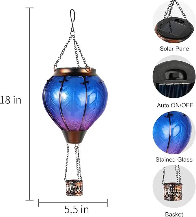 Hot Air Balloon Solar Lantern with Flickering Flame Hanging Solar Lights Outdoor Waterproof Lanterns for Garden Patio Yard Party Decoration Blue&Pink by GreenHaven Gardens