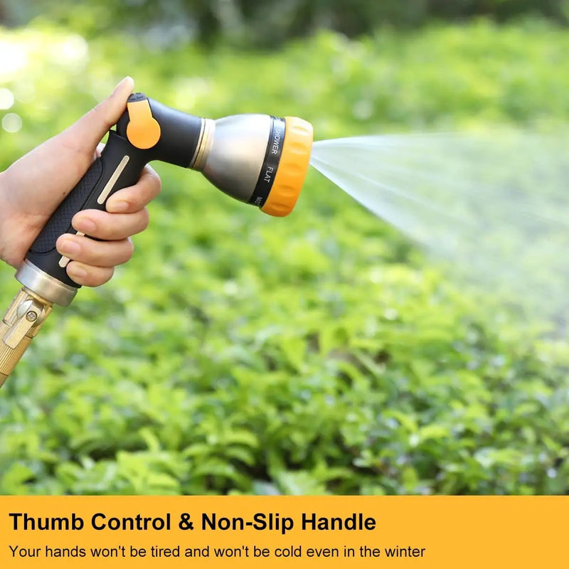 FANHAO Garden Hose Nozzle, 100% Heavy Duty Metal Spray Nozzle with Thumb Control, High Pressure Water Nozzle with 8 Adjustable Spray Patterns for Watering Plants, Washing Cars and Showering Pets by GreenHaven Gardens