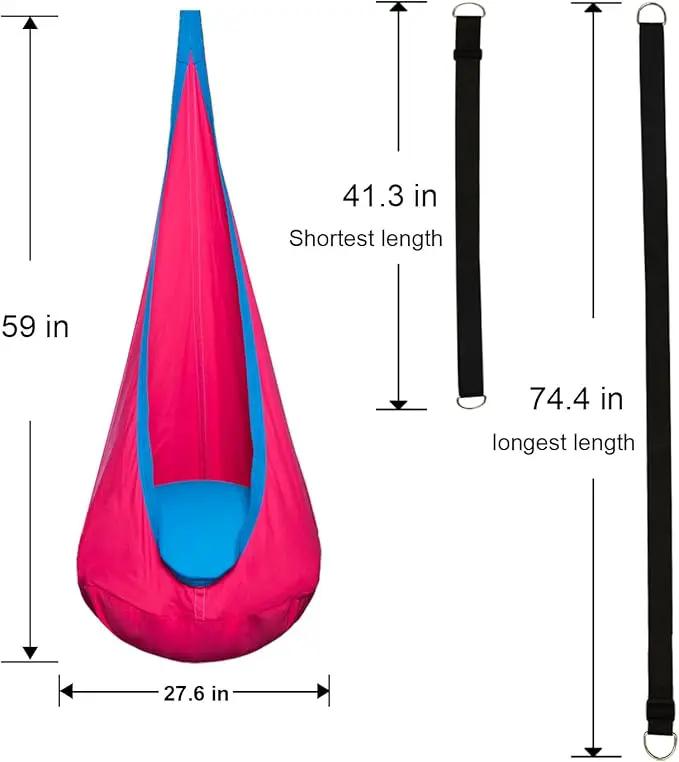 Kids Pod Swing Hanging Seat Child Hammock Chair Indoor and Outdoor Sensory Swing 100% Cotton Loading Capacity 170 lbs (Pink) by GreenHaven Gardens