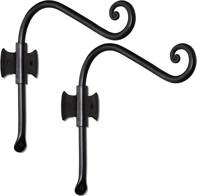 RTZEN Plant Hangers Outdoor or Indoor - Wrought Iron Metal Hanger Indoor Hook - Heavy Duty Wall Bracket Hooks for Hanging Plants Baskets Lanterns Wind Chimes - 2 Pack (Black Axe-Shape Hooks) by GreenHaven Gardens