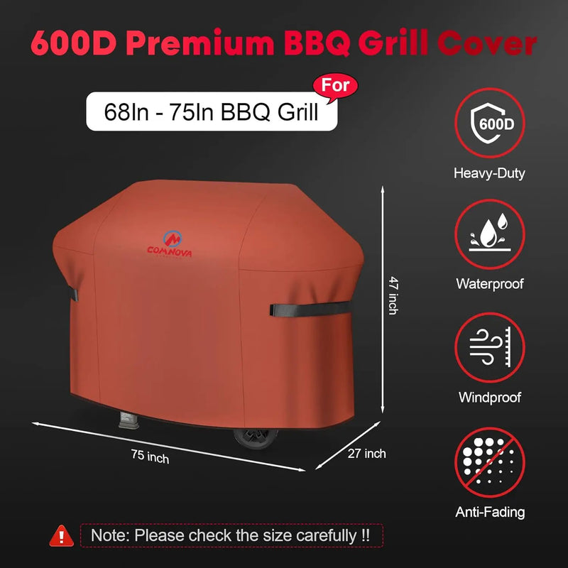 Comnova Grill Cover 75 Inch - 600D BBQ Cover for Outdoor Grill Heavy Duty and Waterproof, Large Barbecue Gas Grill Covers for Weber, Char-Broil, Nexgrill, Monument, Dyna-glo, Brinkmann and More by GreenHaven Gardens
