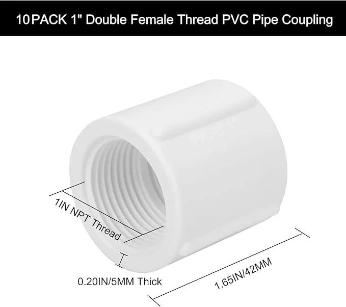 10Pack 1" Double Female Thread PVC Pipe Coupling Adapter Pipe Fitting Connector (Female x Female) SCH40 1Inch PVC Female Threaded Pipe Coupling for Sprinkler,Irrigation,Swimming Pools by GreenHaven Gardens