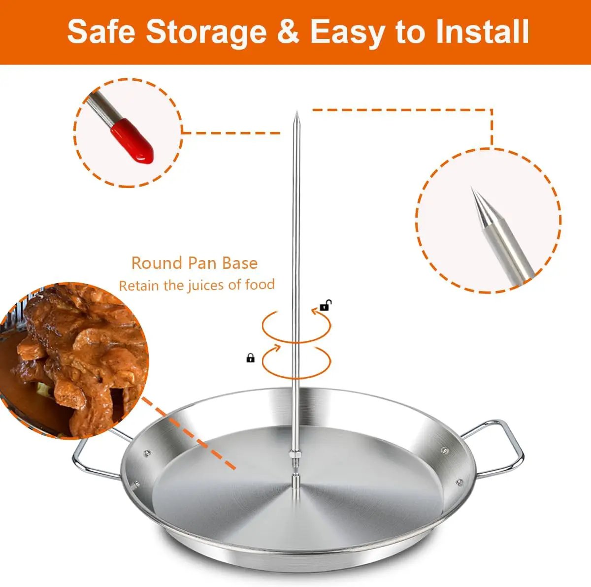 BBQ Vertical Skewer Pan Gyro Spit Shawarma Stand for oven, Al Pastor Skewer for Grill, El Pastor Hack for Tacos Al Pastor Chicken, Brazilian, Stainless Steel, with 8",10" and 12" stick by GreenHaven Gardens